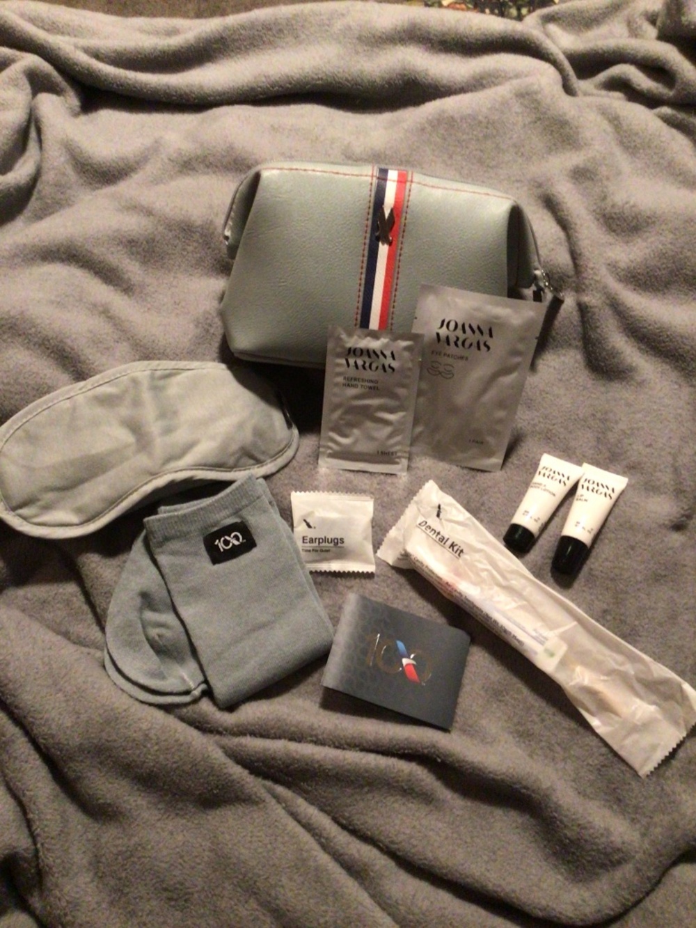 American Airlines 100th Anniversary Amenity Kit Bag Grey Red Blue - Picture 11 of 13